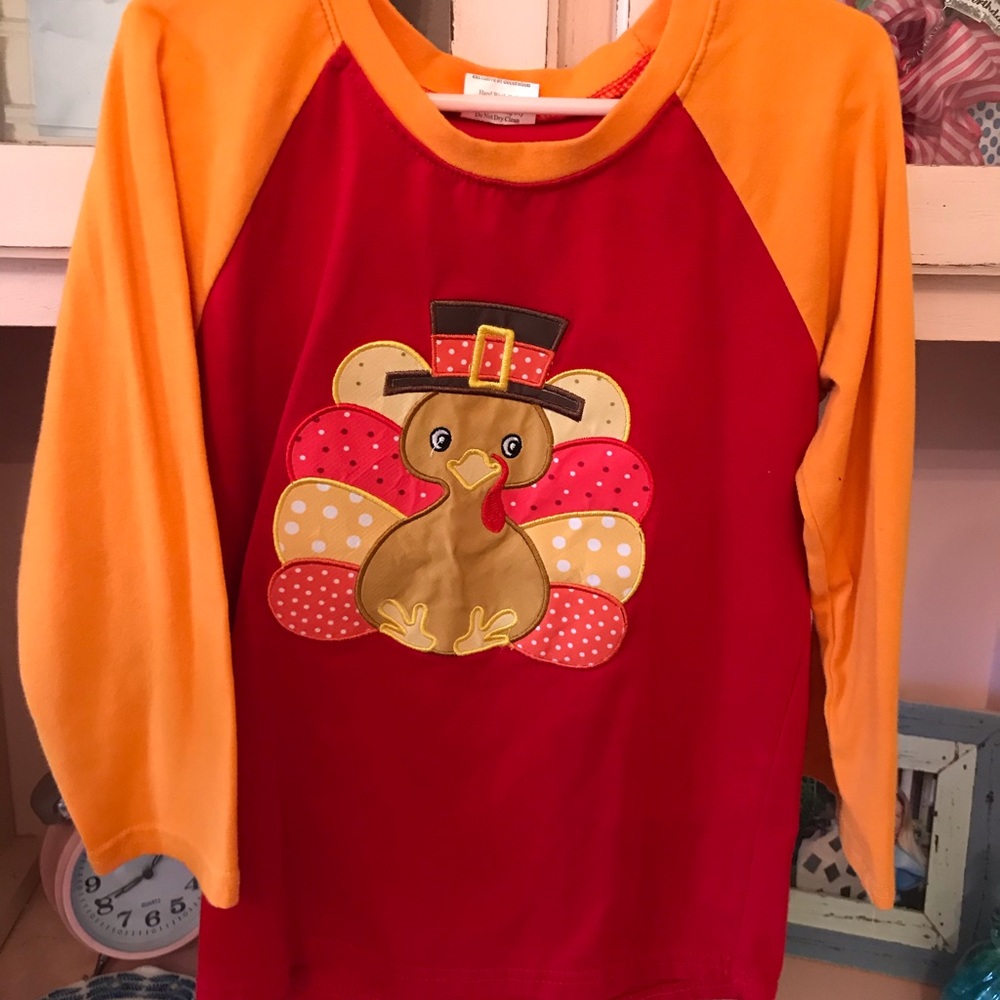 Turkey appliqué shirt girls size 6/7 orange red